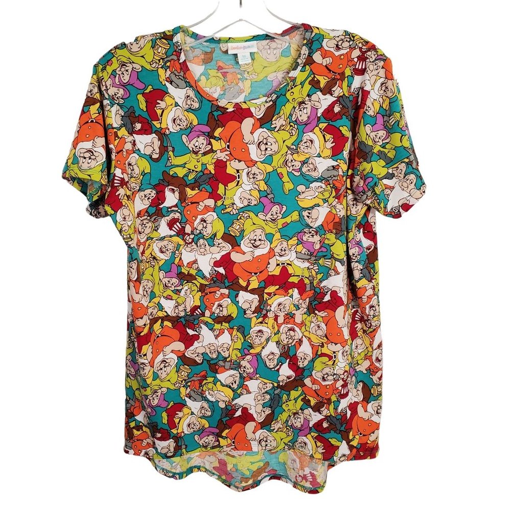 LuLaRoe X Disney Sz 14 Youth Top V-neck Pullover Fine Gauge Knit Stretch Dwarves - Picture 2 of 7